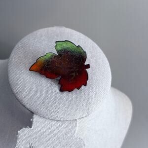 Vintage Multicolor Leaf Brooch Enamel on Copper